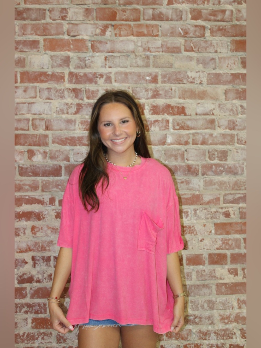 Zenana Fuchsia Washed Ribbed Cuffed Short Sleeve Round Neck Top